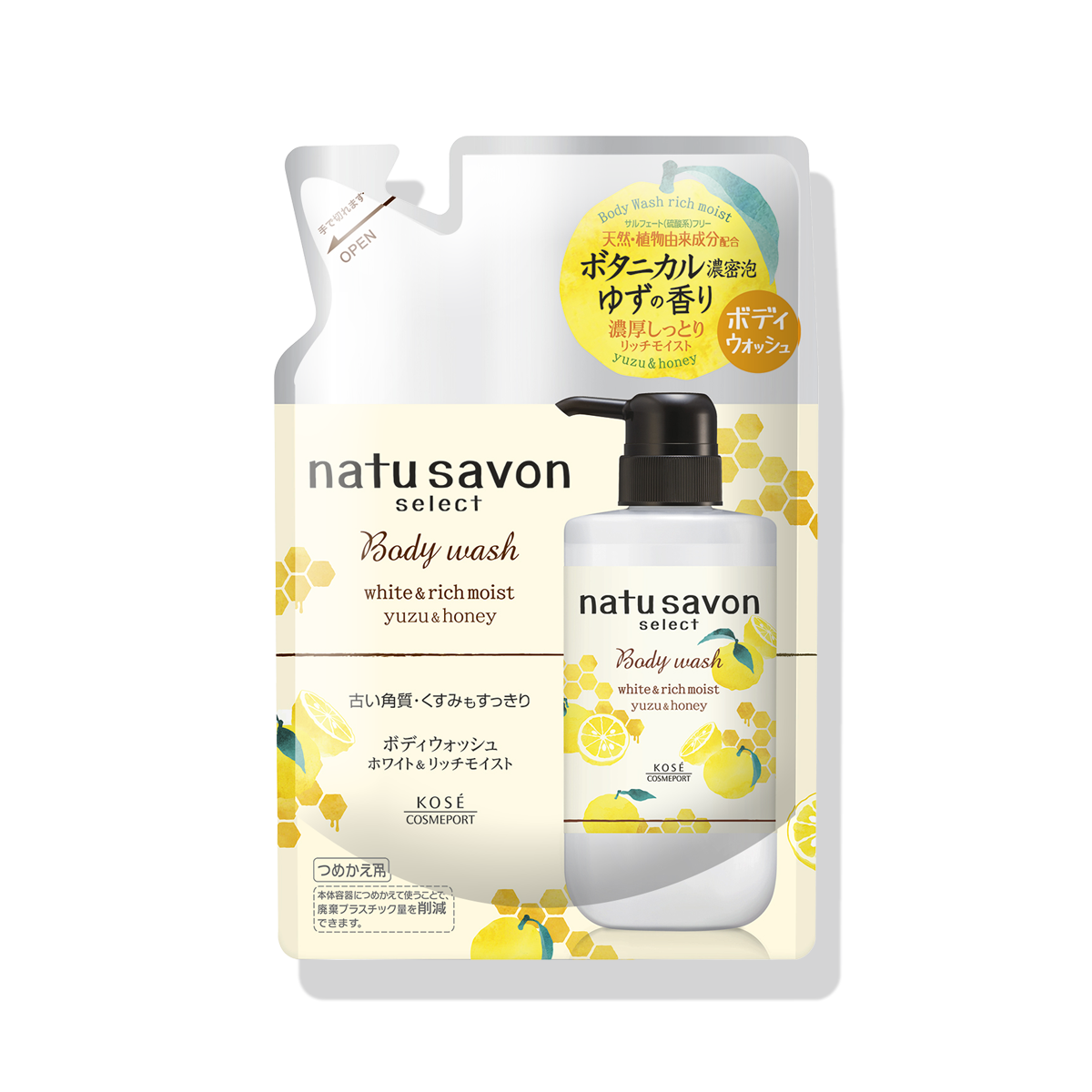 Softymo Natu Soap Select White Body Wash, Rich Moist, Yuzu & Honey, Refill